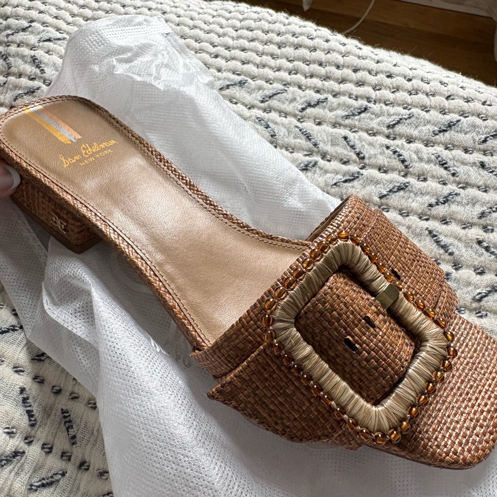 Sam Edelman Tan Woven Slide with Decorative Buckle